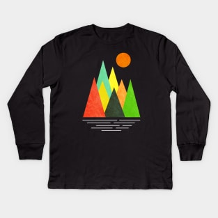 Minimalist Abstract Nature Art #9 Linear and Colorful Mountains Kids Long Sleeve T-Shirt